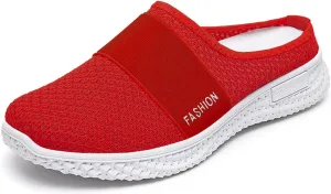 Mule Sneakers for Women Breathable Mesh Walking Mules Sneakers Knit Flats Lightweight Comfortable Summer Beach Walking Shoes Non-Slip Quick Drying Sandals Casual Slippers