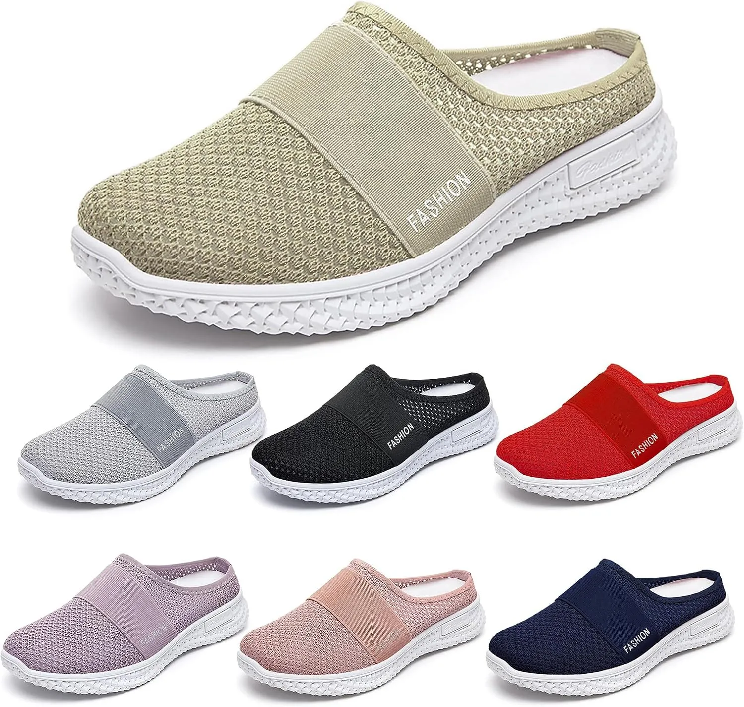 Mule Sneakers for Women Breathable Mesh Walking Mules Sneakers Knit Flats Lightweight Comfortable Summer Beach Walking Shoes Non-Slip Quick Drying Sandals Casual Slippers