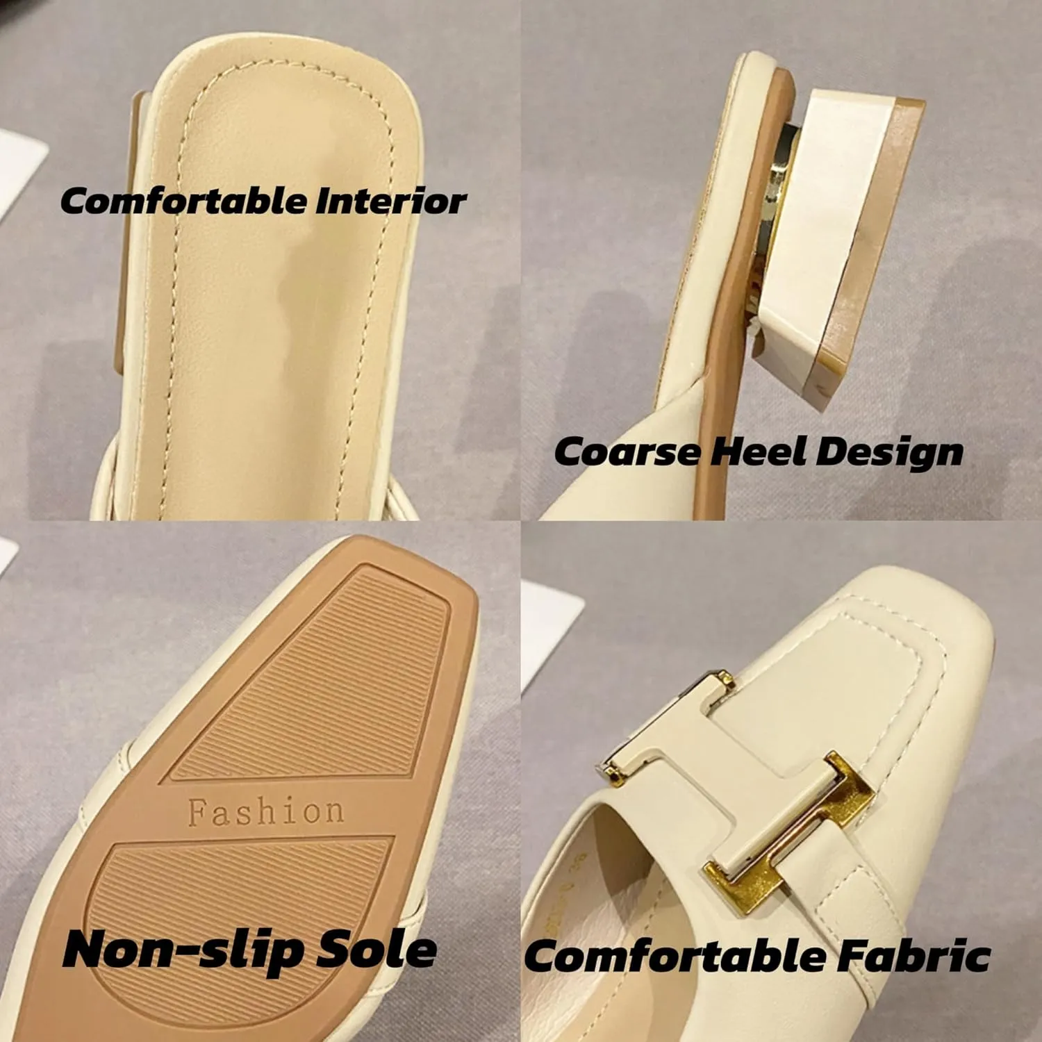Mules for Woman Square-Toe Leather Mules Slides Slip on Business Office Casual Comfort Professional Flat Shoes