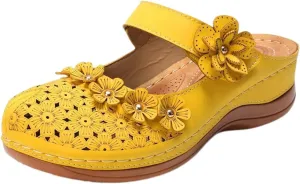 Mules for Women Wedge Sandals Comfortable Dressy Summer Closed Toe Casual Slip On Shoes with Adjustable Hook Loop Heel Sandal Mule Clogs Low Orthopedic Round Head Anti-Slip Soft Bottom Footwear