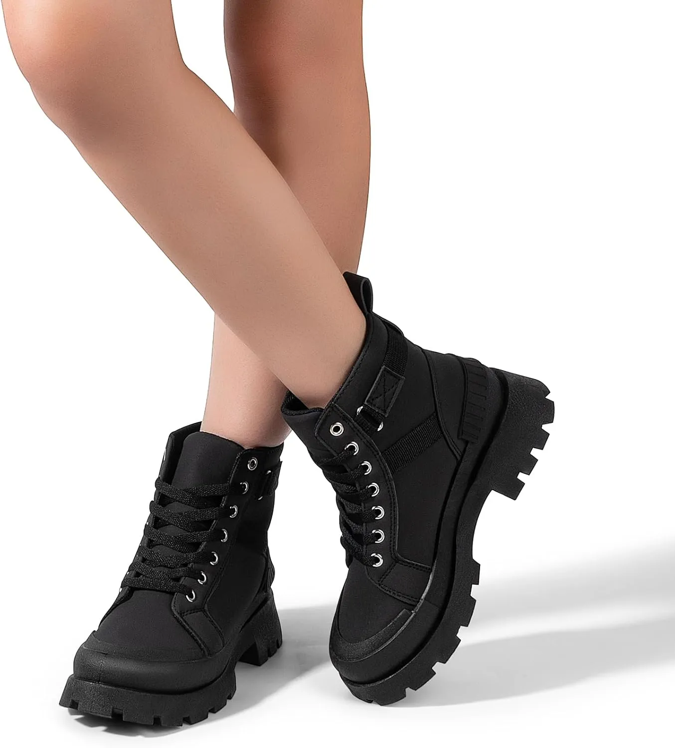 MUSSHOE Womens Combat Boots Fashion Ankle Boots for Women Lace up Heel Lug Sole