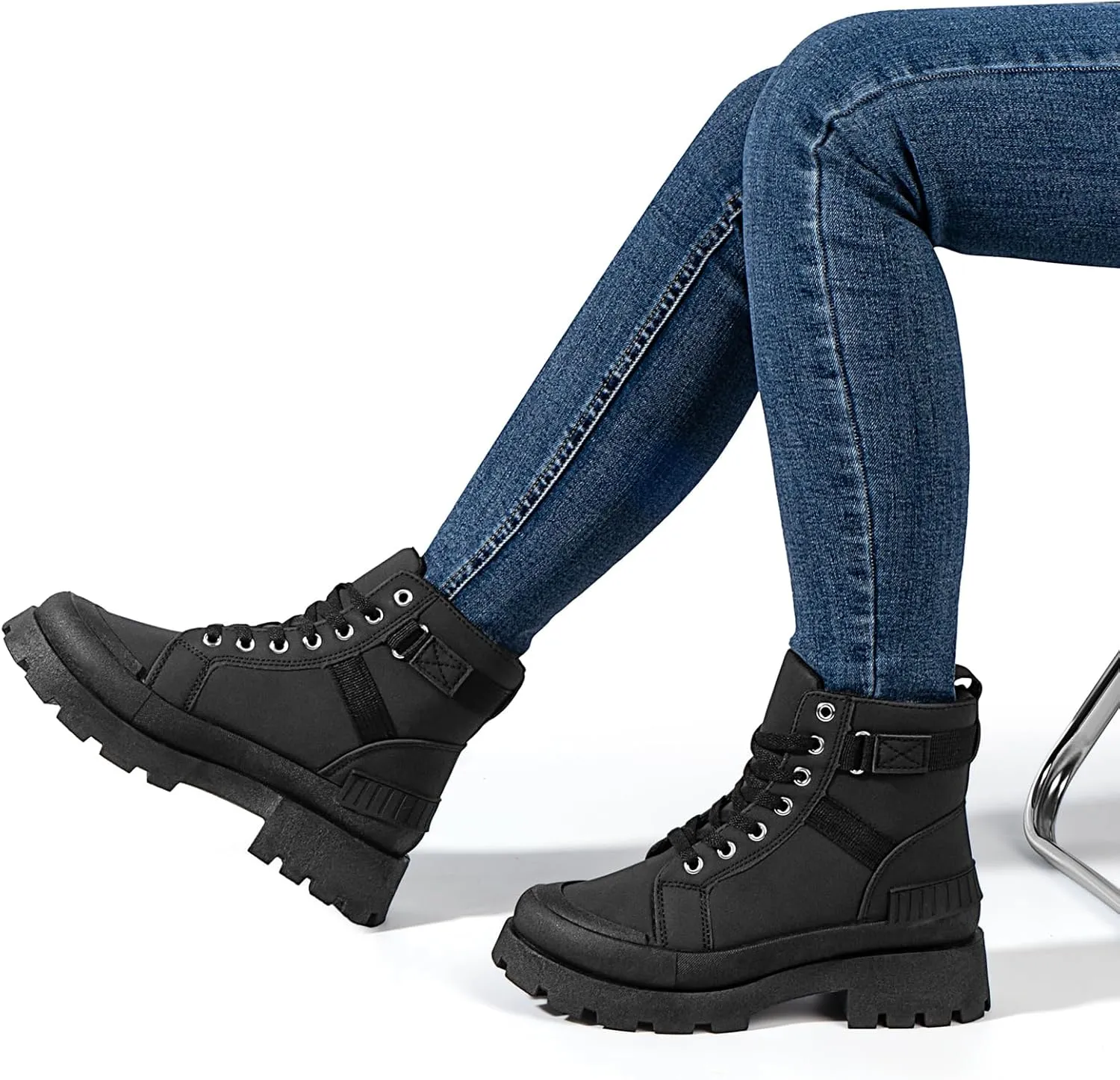 MUSSHOE Womens Combat Boots Fashion Ankle Boots for Women Lace up Heel Lug Sole