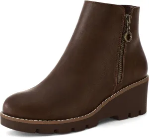 mysoft Women's Ankle Boots Zipper Wedge Booties Lug Sole