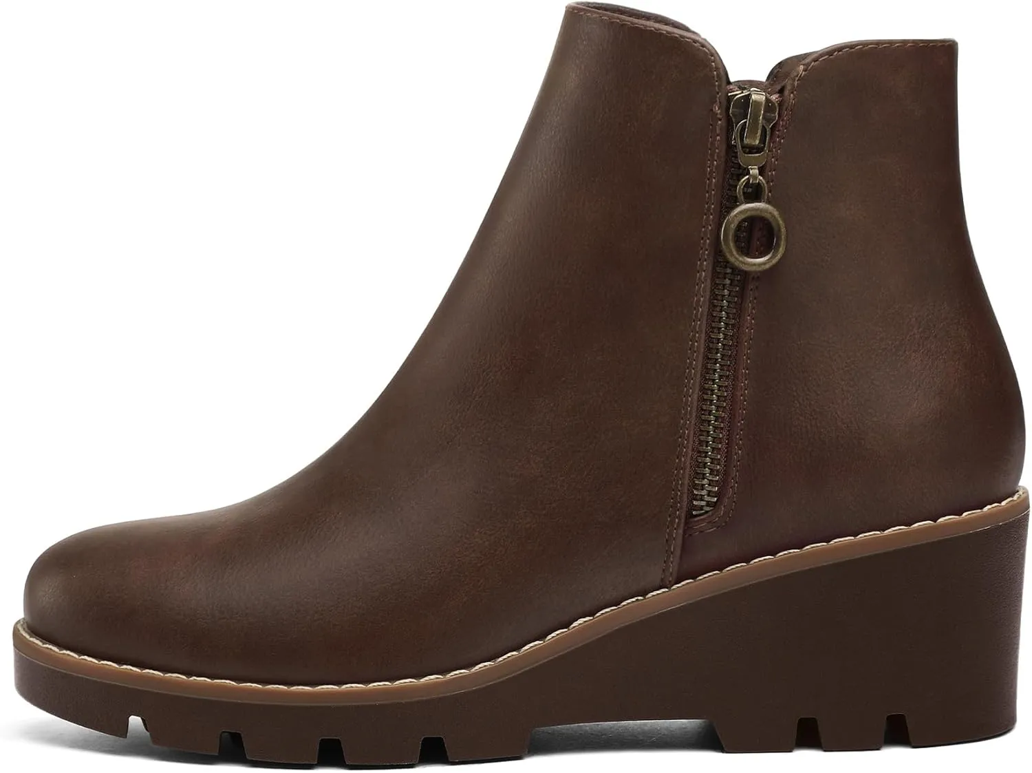 mysoft Women's Ankle Boots Zipper Wedge Booties Lug Sole