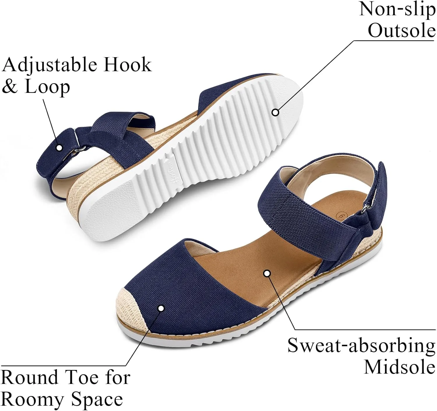 mysoft Women's Low Wedge Sandals Comfortable Closed Toe Espadrilles Slip on Elastic Ankle Strap Walking Sandals