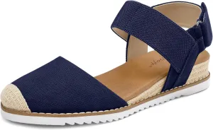 mysoft Women's Low Wedge Sandals Comfortable Closed Toe Espadrilles Slip on Elastic Ankle Strap Walking Sandals