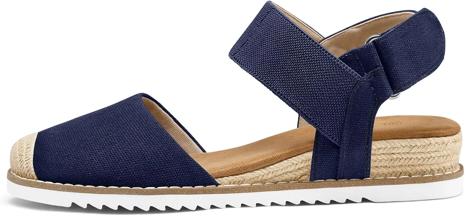 mysoft Women's Low Wedge Sandals Comfortable Closed Toe Espadrilles Slip on Elastic Ankle Strap Walking Sandals