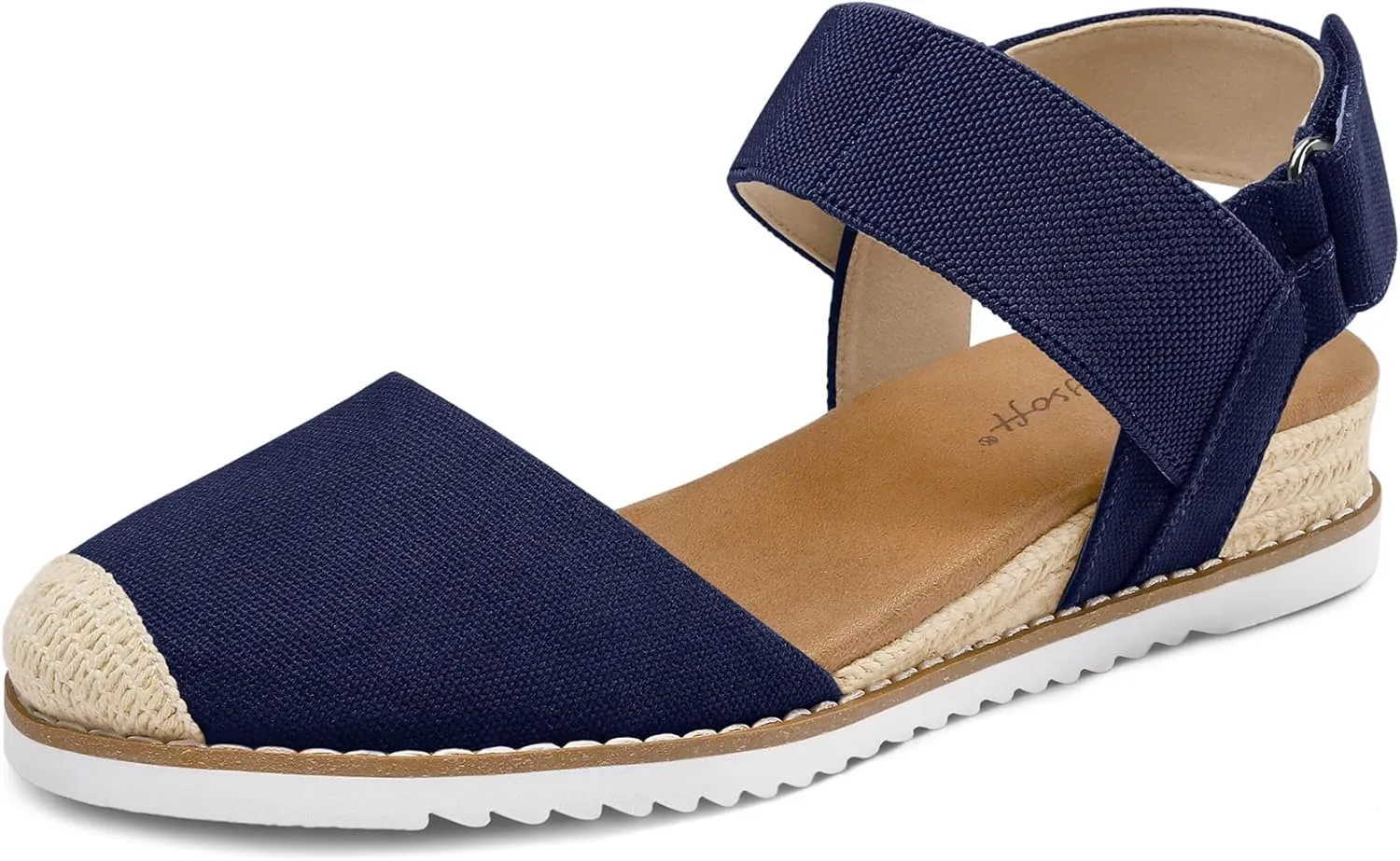 mysoft Women's Low Wedge Sandals Comfortable Closed Toe Espadrilles Slip on Elastic Ankle Strap Walking Sandals
