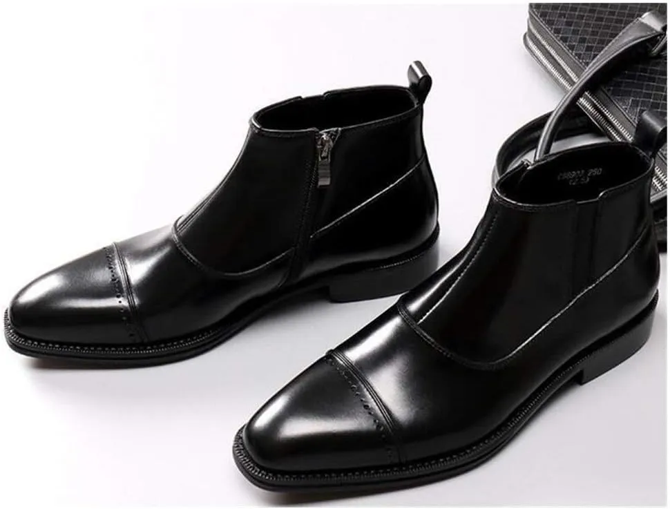 New Ankle Boots For Men Mens Zip Captpe Ankle Boots Office For Business Genuine Leather The First Layer Of Cowhide