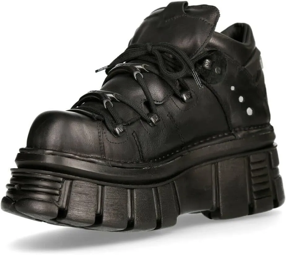 New Rock 106N Men's Tower 100% Leather Goth Platform Punk Fashion Ankle Boots Shoe