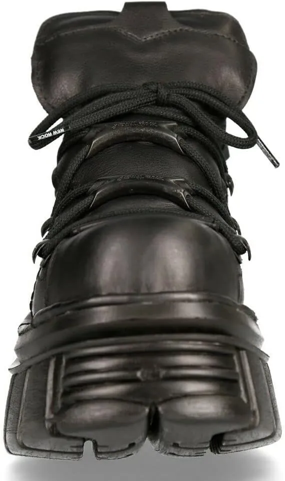 New Rock 106N Men's Tower 100% Leather Goth Platform Punk Fashion Ankle Boots Shoe