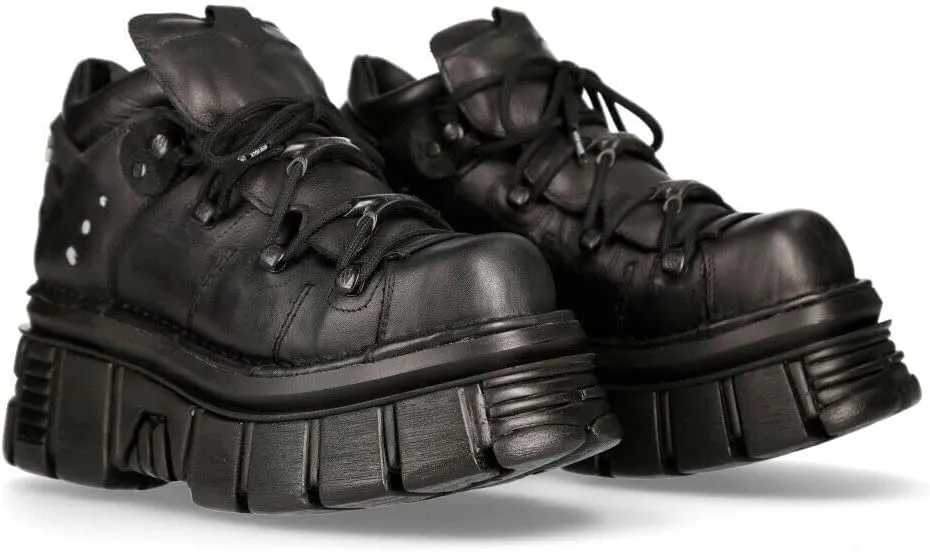 New Rock 106N Men's Tower 100% Leather Goth Platform Punk Fashion Ankle Boots Shoe