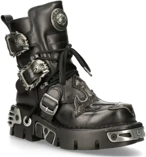 NEW ROCK 407-S1 Silver Cross BOOTS Black Leather Gothic Punk Biker Shoes Ankle Boots