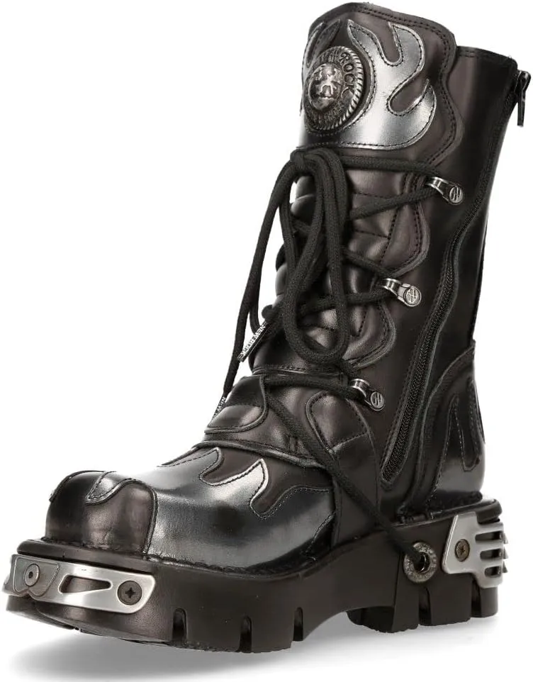 NEW ROCK Boots 591 Flame Metallic Leather Men's Goth Punk Biker Fashion
