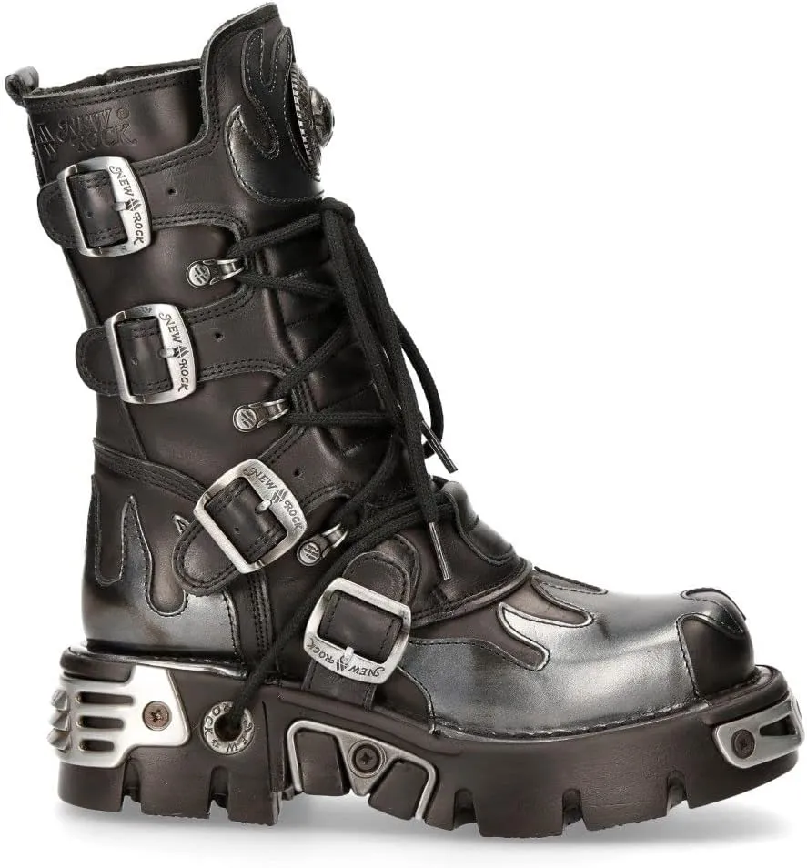 NEW ROCK Boots 591 Flame Metallic Leather Men's Goth Punk Biker Fashion