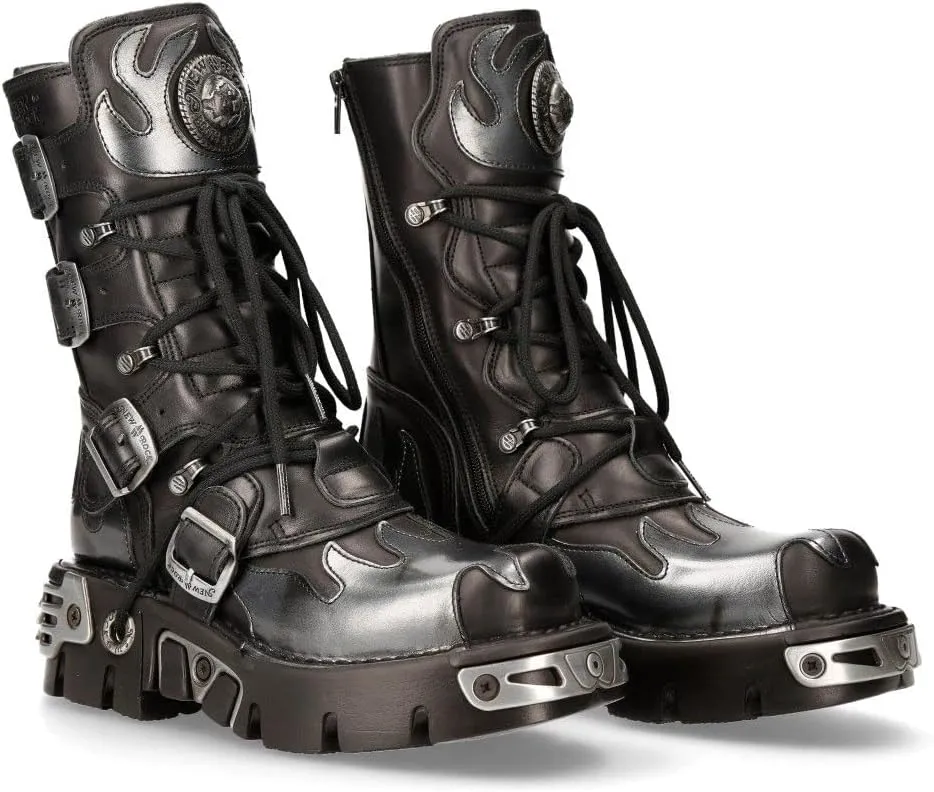 NEW ROCK Boots 591 Flame Metallic Leather Men's Goth Punk Biker Fashion