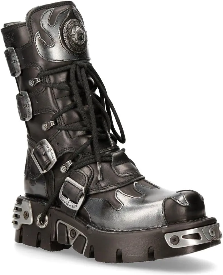 NEW ROCK Boots 591 Flame Metallic Leather Men's Goth Punk Biker Fashion