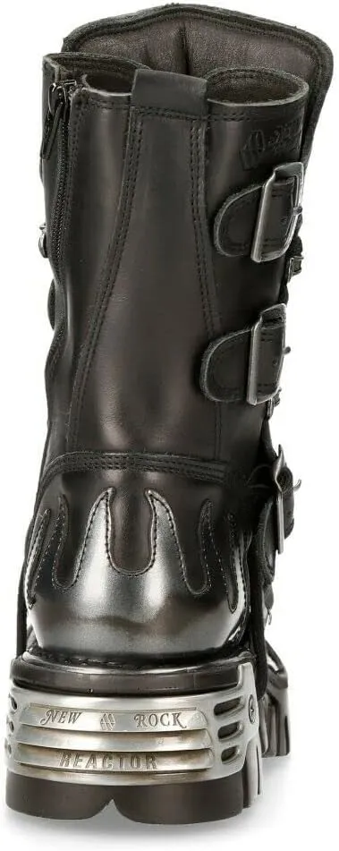 New Rock Boots 591 Flame Metallic Leather Women's Goth Punk Biker Fashion