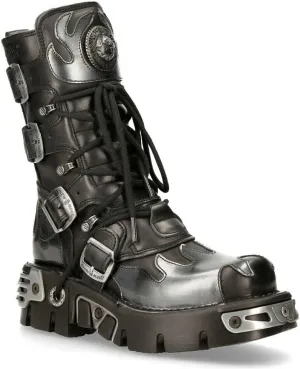 New Rock Boots 591 Flame Metallic Leather Women's Goth Punk Biker Fashion