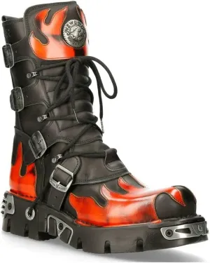 New Rock Boots 591 Flame Metallic Leather Women's Goth Punk Biker Fashion