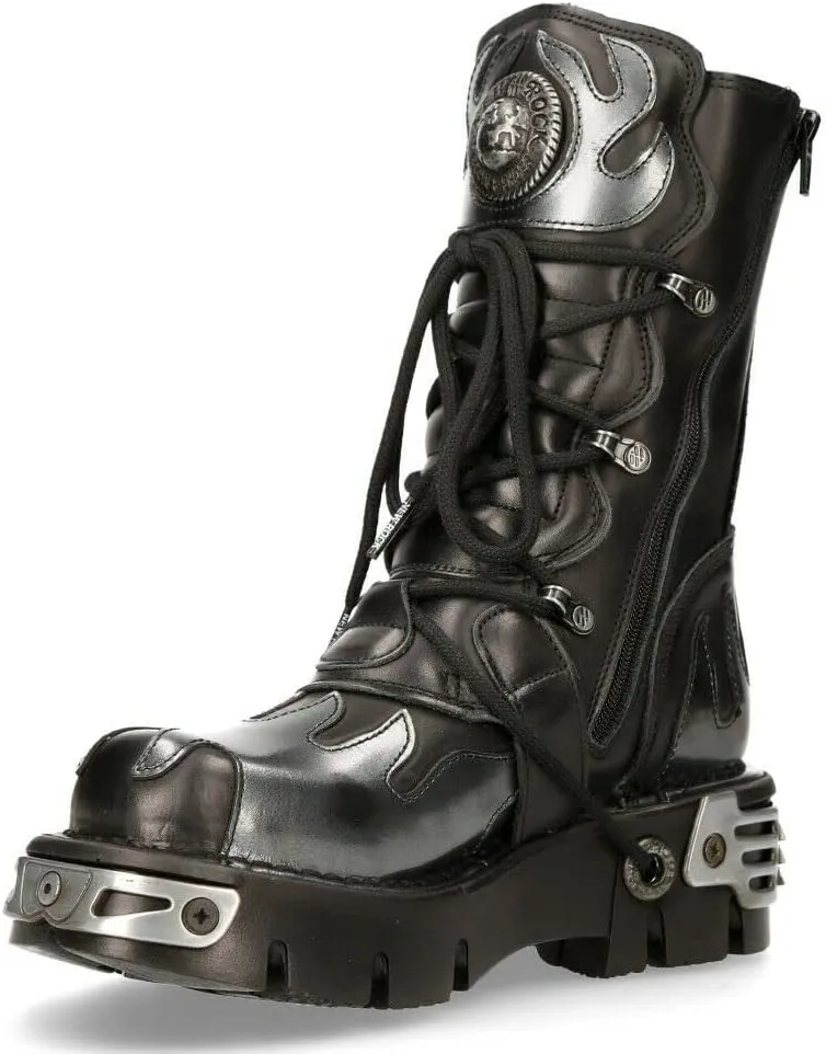 New Rock Boots 591 Flame Metallic Leather Women's Goth Punk Biker Fashion