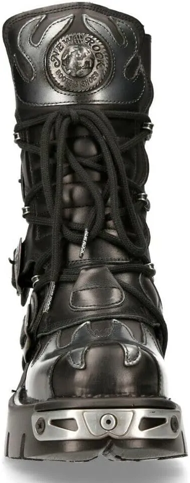 New Rock Boots 591 Flame Metallic Leather Women's Goth Punk Biker Fashion