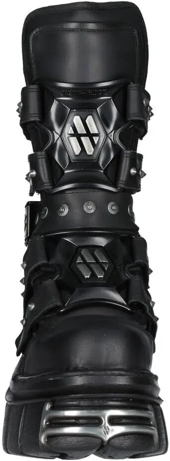 New Rock Boots M-MET422-S1 Unisex Metallic Black Leather Platform Gothic Boots
