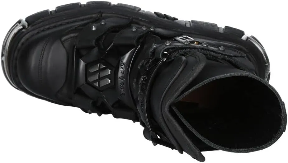 New Rock Boots M-MET422-S1 Unisex Metallic Black Leather Platform Gothic Boots