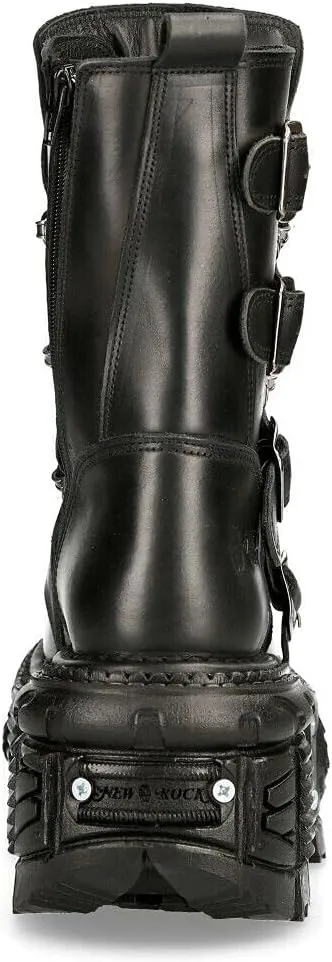 New Rock Boots TANK373-S1 Black Leather Women's Combat Platform Biker Goth Metal Shoes