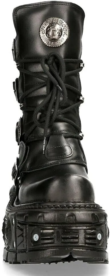 New Rock Boots TANK373-S1 Black Leather Women's Combat Platform Biker Goth Metal Shoes