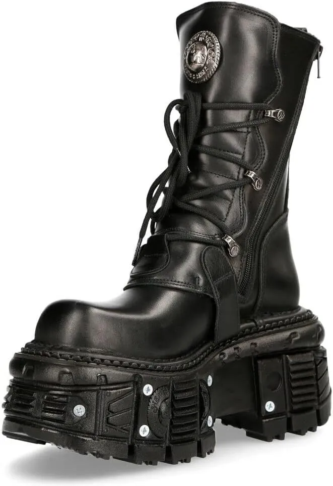 New Rock Boots TANK373-S1 Black Leather Women's Combat Platform Biker Goth Metal Shoes