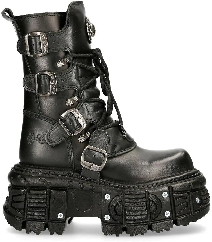 New Rock Boots TANK373-S1 Black Leather Women's Combat Platform Biker Goth Metal Shoes