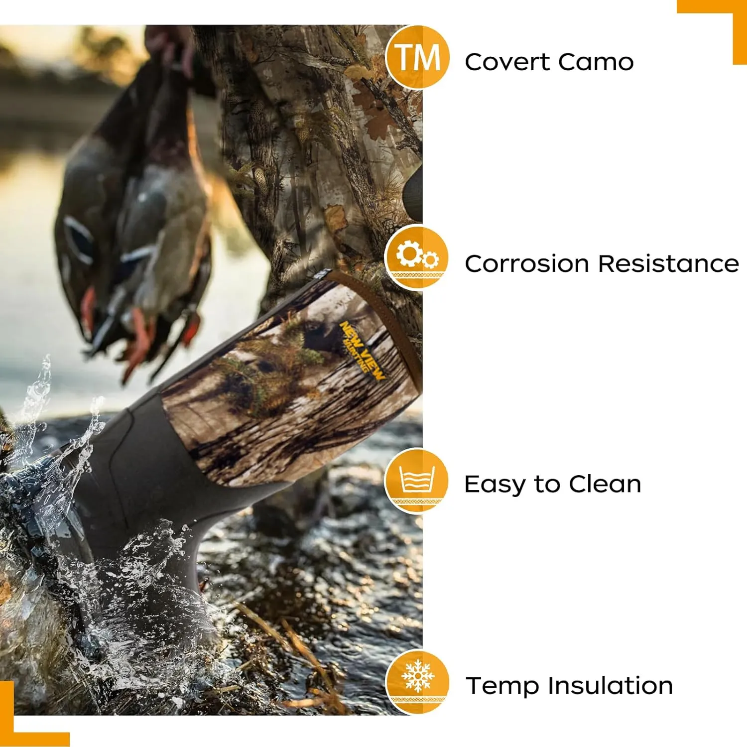 NEW VIEW Insulated Hunting Boots for Men Cold Weather, 6mm Neoprene Rubber Boots for Winter, Camo Durable Waterproof Mud Boot for Deer, Duck, Bird Hunting