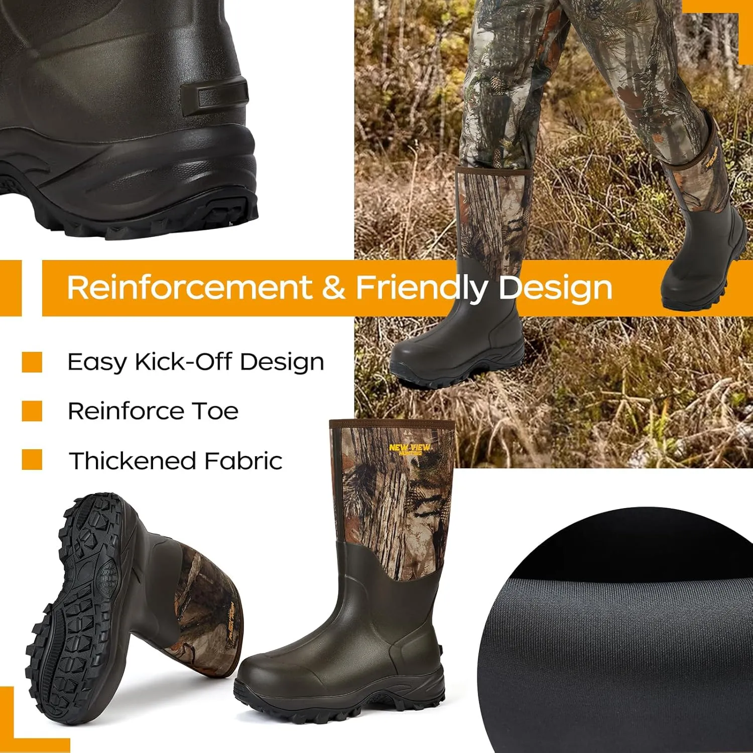 NEW VIEW Insulated Hunting Boots for Men Cold Weather, 6mm Neoprene Rubber Boots for Winter, Camo Durable Waterproof Mud Boot for Deer, Duck, Bird Hunting