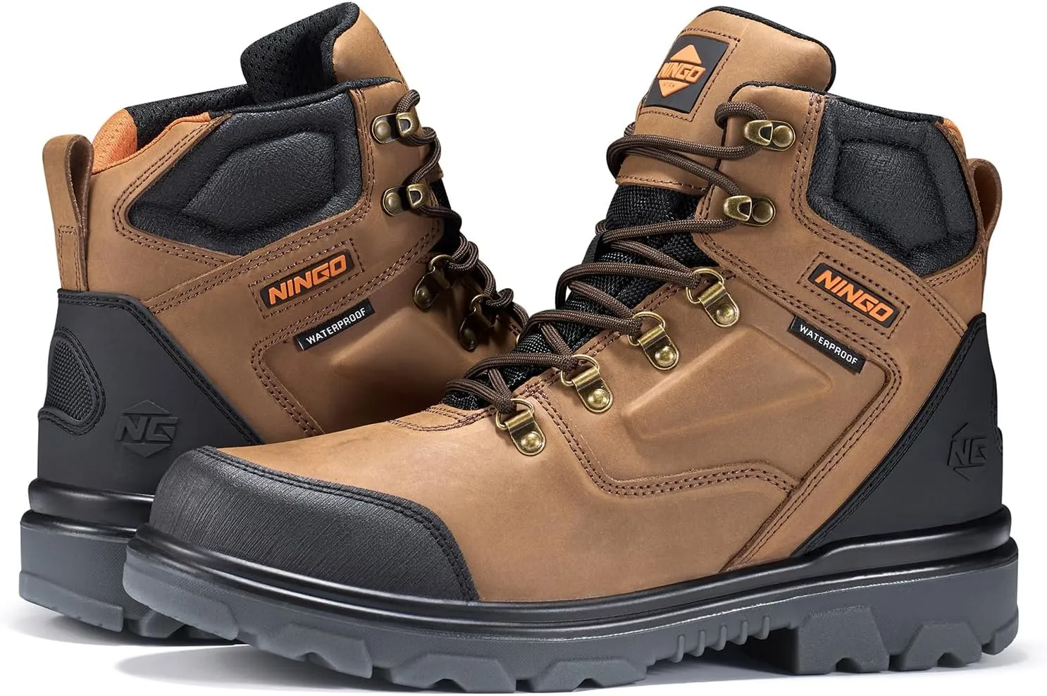 NINGO Mens Steel Toe Work Boots, Waterproof Heavy-Duty Safety Boots with Puncture Protection Oil & Slip Resistant, Steel Toe Work Shoes with Breathable Lining EH Protection for Construction Industrial