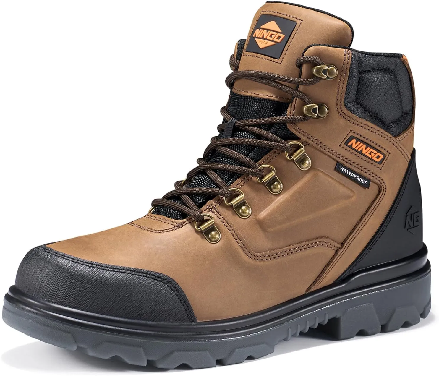 NINGO Mens Steel Toe Work Boots, Waterproof Heavy-Duty Safety Boots with Puncture Protection Oil & Slip Resistant, Steel Toe Work Shoes with Breathable Lining EH Protection for Construction Industrial