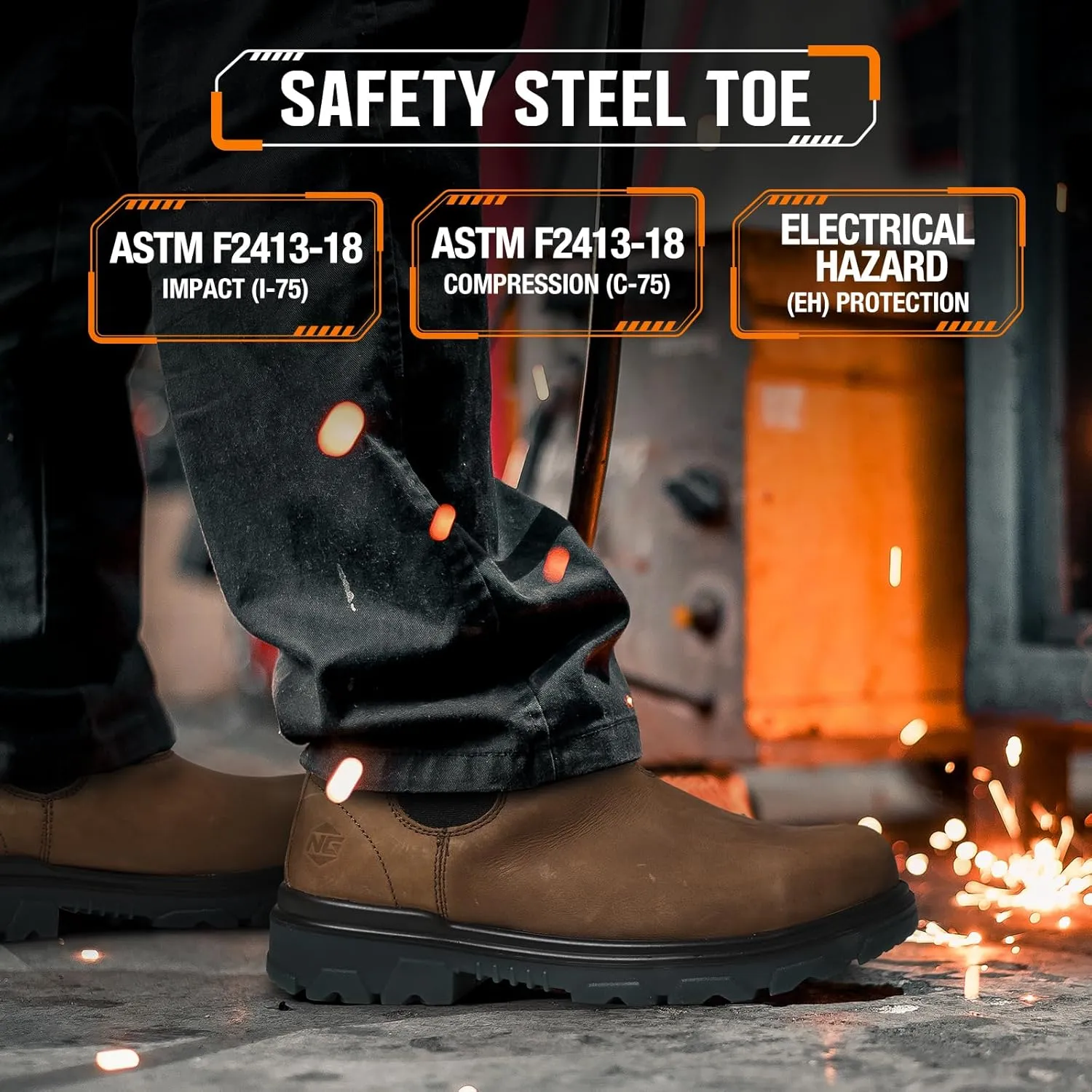 NINGO Waterproof Steel Toe Leather Chelsea Work Boots - Slip On, Puncture Resistant - Lightweight Safety Construction for Men & Women - Industrial, Warehouse