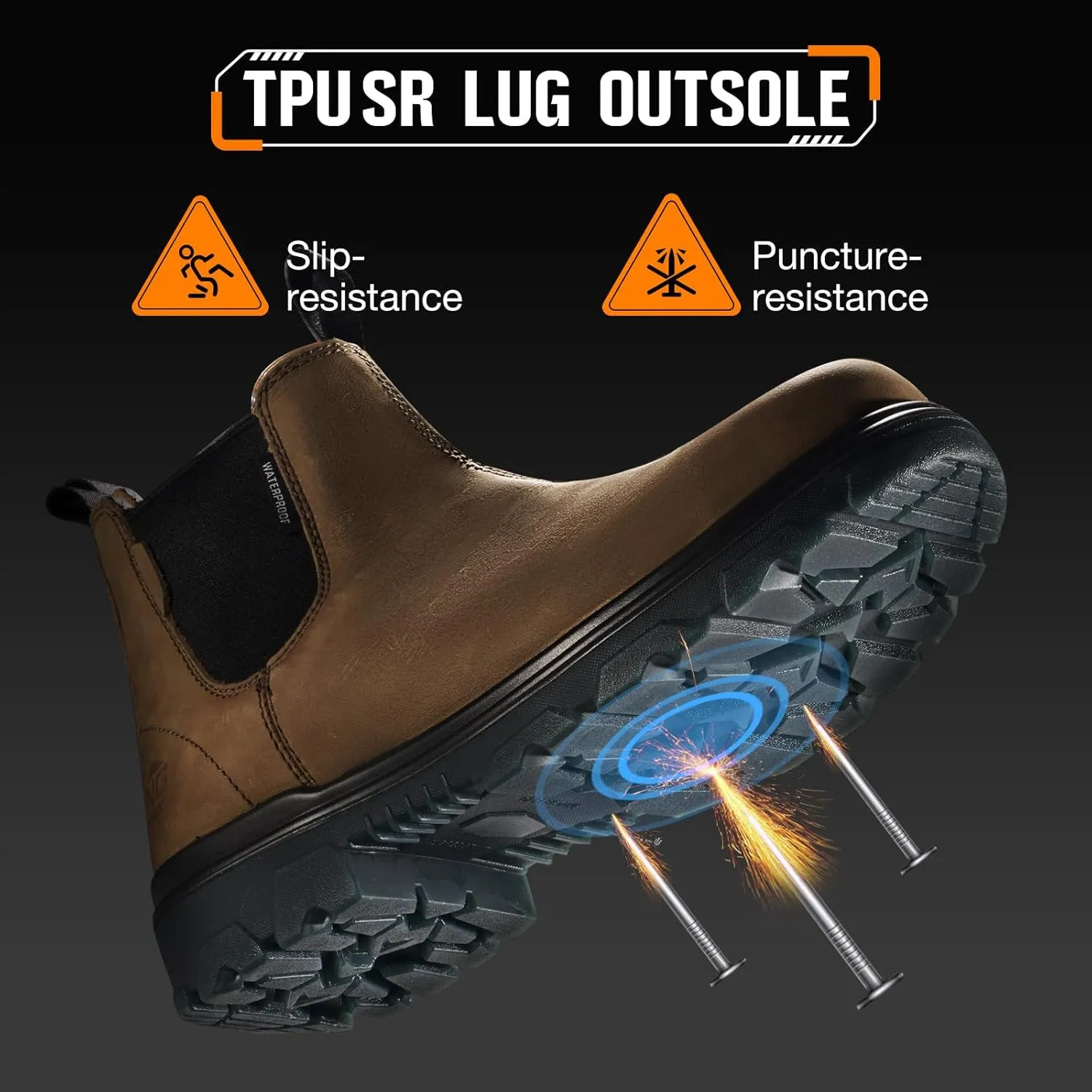 NINGO Waterproof Steel Toe Leather Chelsea Work Boots - Slip On, Puncture Resistant - Lightweight Safety Construction for Men & Women - Industrial, Warehouse
