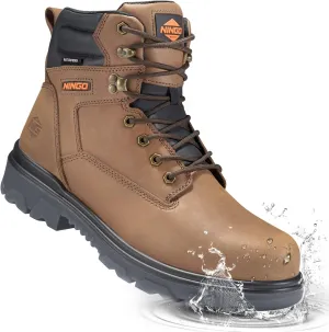 NINGO Work Boots for Men, Steel Toe Waterproof Boots with Puncture Proof, Oil & Slip Resistant, Comfortable Mens Construction Boot with EH Protection, Leather Shoes for Industrial