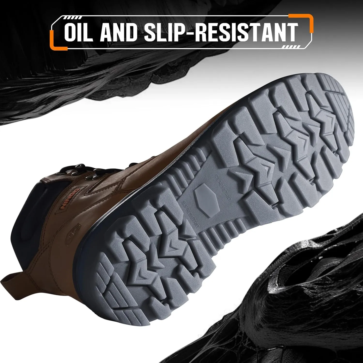 NINGO Work Boots for Men, Steel Toe Waterproof Boots with Puncture Proof, Oil & Slip Resistant, Comfortable Mens Construction Boot with EH Protection, Leather Shoes for Industrial
