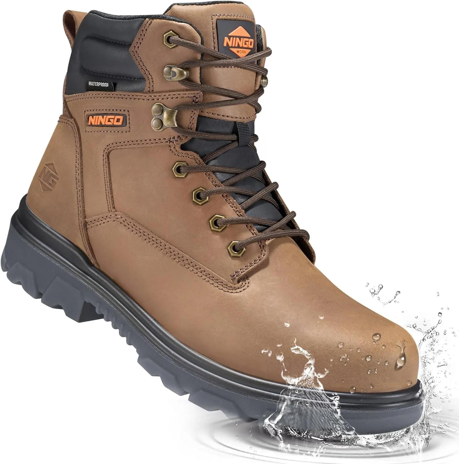 NINGO Work Boots for Men, Steel Toe Waterproof Boots with Puncture Proof, Oil & Slip Resistant, Comfortable Mens Construction Boot with EH Protection, Leather Shoes for Industrial