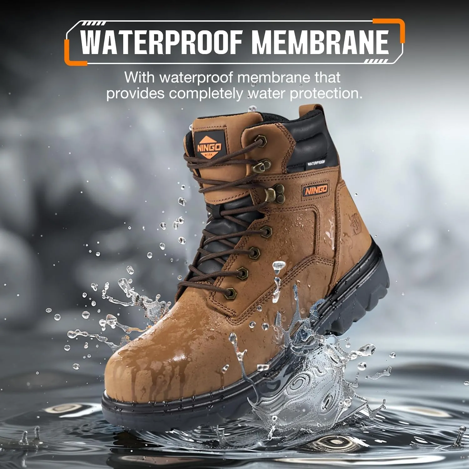 NINGO Work Boots for Men, Steel Toe Waterproof Boots with Puncture Proof, Oil & Slip Resistant, Comfortable Mens Construction Boot with EH Protection, Leather Shoes for Industrial
