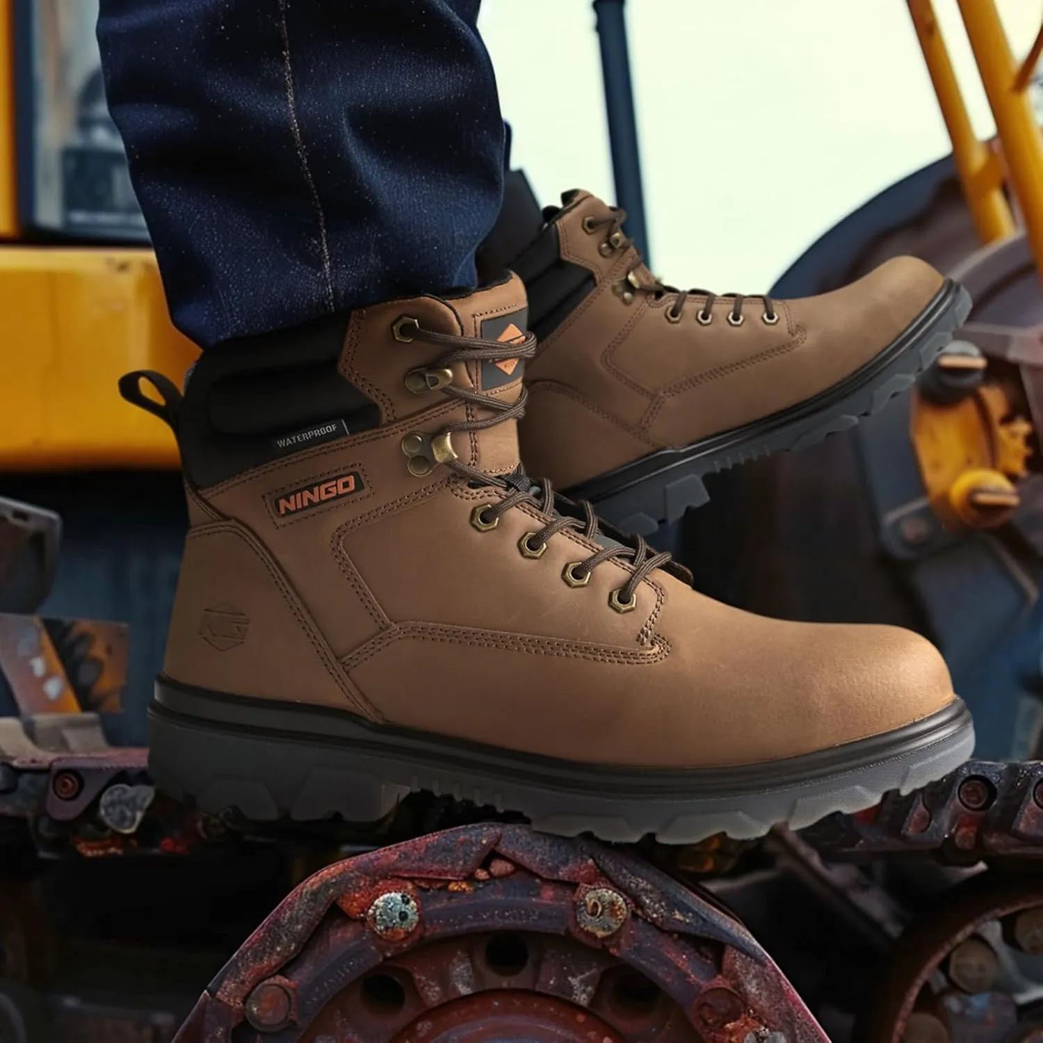 NINGO Work Boots for Men, Steel Toe Waterproof Boots with Puncture Proof, Oil & Slip Resistant, Comfortable Mens Construction Boot with EH Protection, Leather Shoes for Industrial