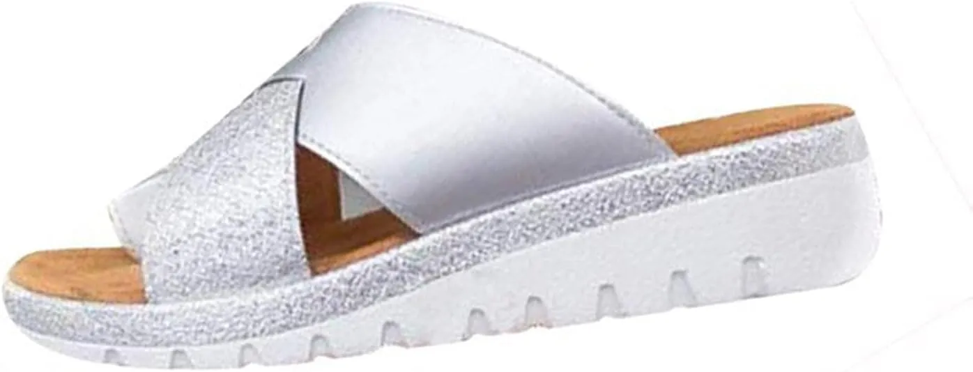 Non-Slip Wedge Sandals for Women Summer Casual Colorblock Cross Strap Slip-on Slippers Comfortable Open Toe Outdoor Home Beach Shoes Flip Flops