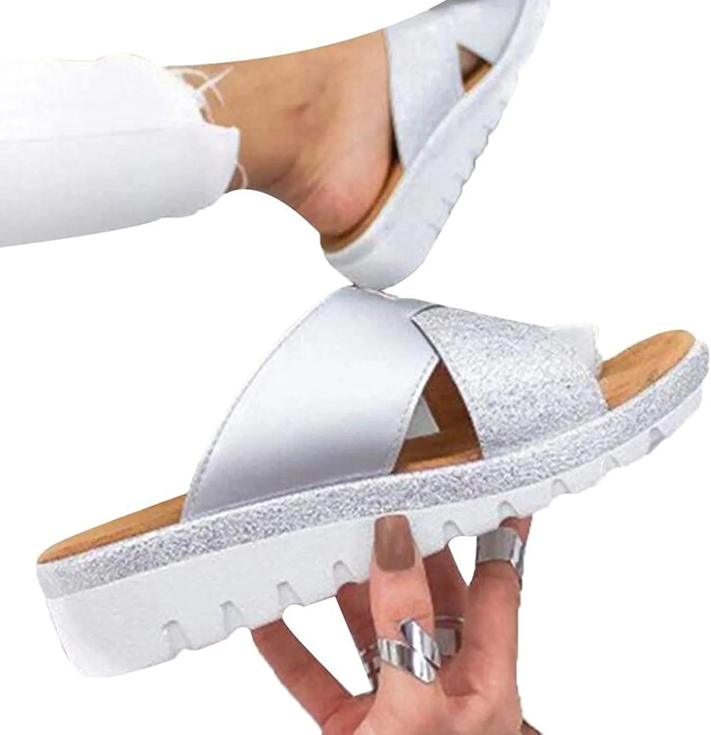 Non-Slip Wedge Sandals for Women Summer Casual Colorblock Cross Strap Slip-on Slippers Comfortable Open Toe Outdoor Home Beach Shoes Flip Flops
