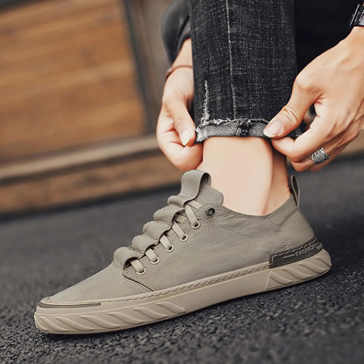 Non Slip Work Sport Shoes for Men Trendy Versatile Shoes Casual Versatile Canvas Arch Support Men's Leather Boots