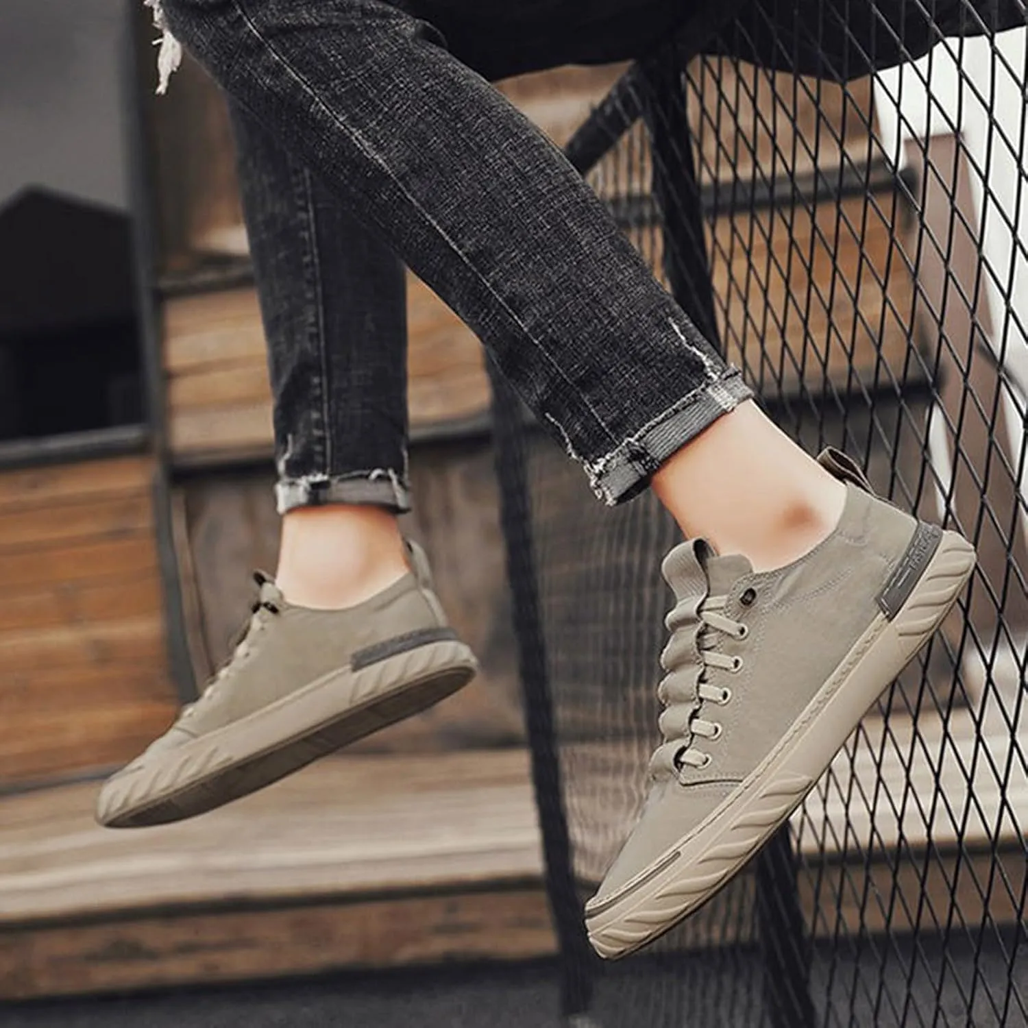 Non Slip Work Sport Shoes for Men Trendy Versatile Shoes Casual Versatile Canvas Arch Support Men's Leather Boots