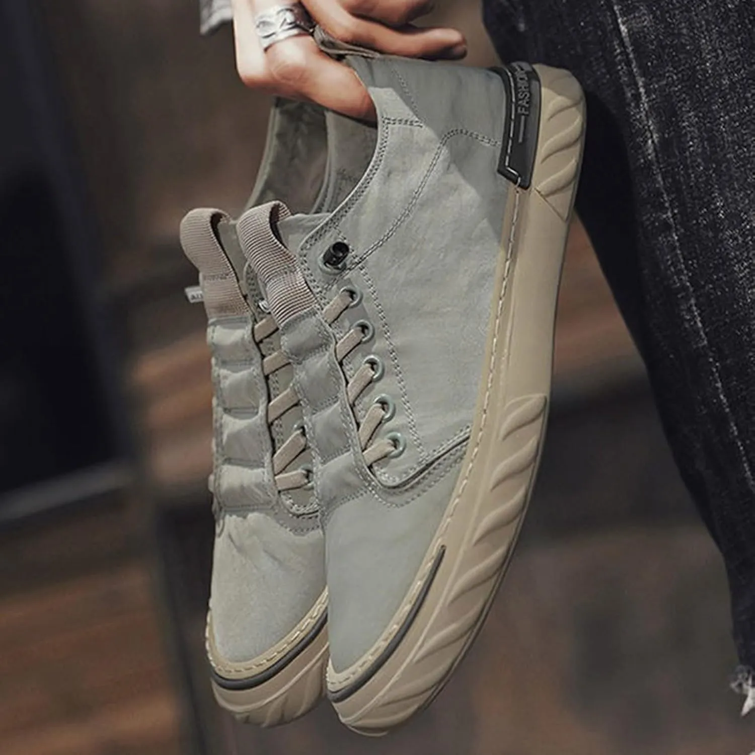 Non Slip Work Sport Shoes for Men Trendy Versatile Shoes Casual Versatile Canvas Arch Support Men's Leather Boots