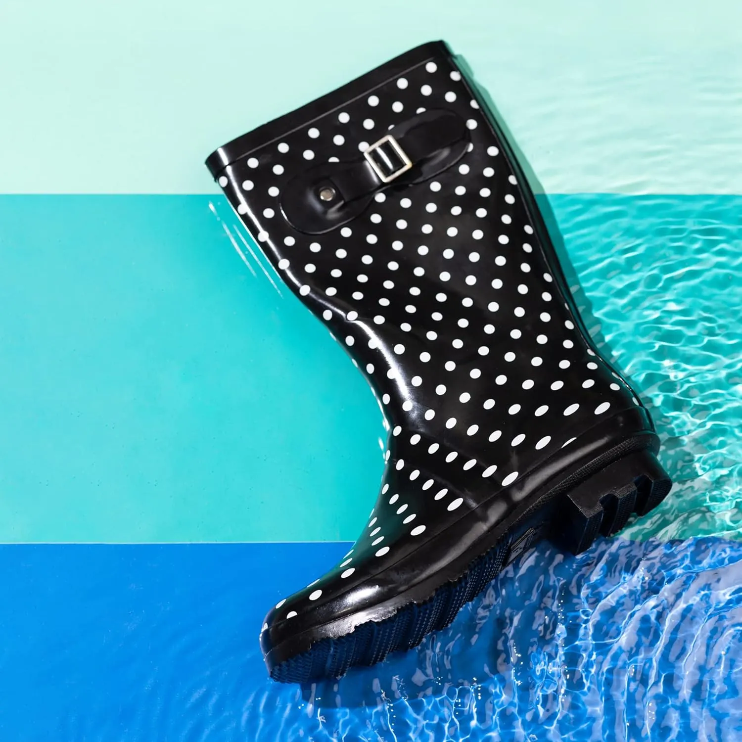 NORTY Women's Hurricane Rain Boots - Mid-Calf Length - Glossy Matte Waterproof Rubber Shoes