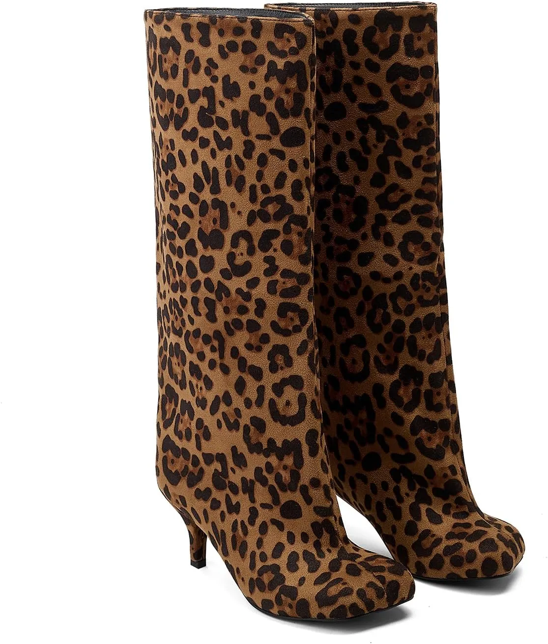 Nude Knee High Suede Boots for Women Square Toe Stiletto Heel Long Boots Wide Calf Pull On Tall Boots Fashion Comfortable Fall Boots